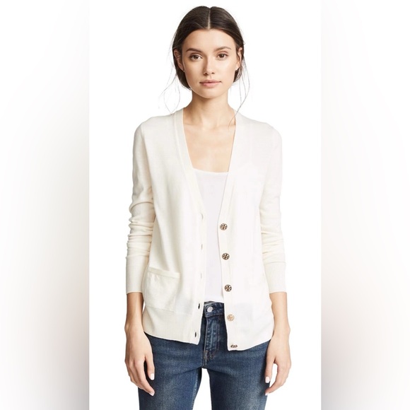 NWT Tory Burch Madeline Merino Wool Cardigan In Ivory